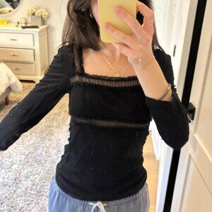 Vintage Mesh-Trim Long Sleeve Top